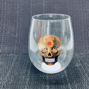 Halloween Skull Stemless Wine Glass